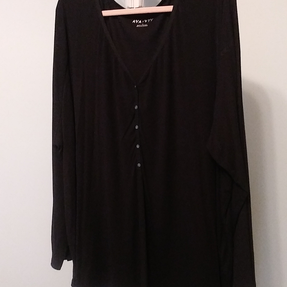 Ava & Viv long sleeve, button up black ribbed knit tee.
